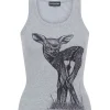 DEER ILLUSTRATION PRINT TANK TOP IN GREY