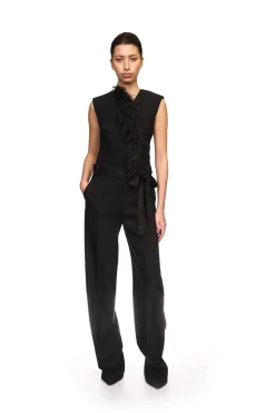 DETACHABLE FEATHER TRIM JUMPSUIT