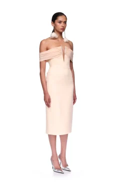 DRAPE OFF THE SHOULDER MIDI DRESS
