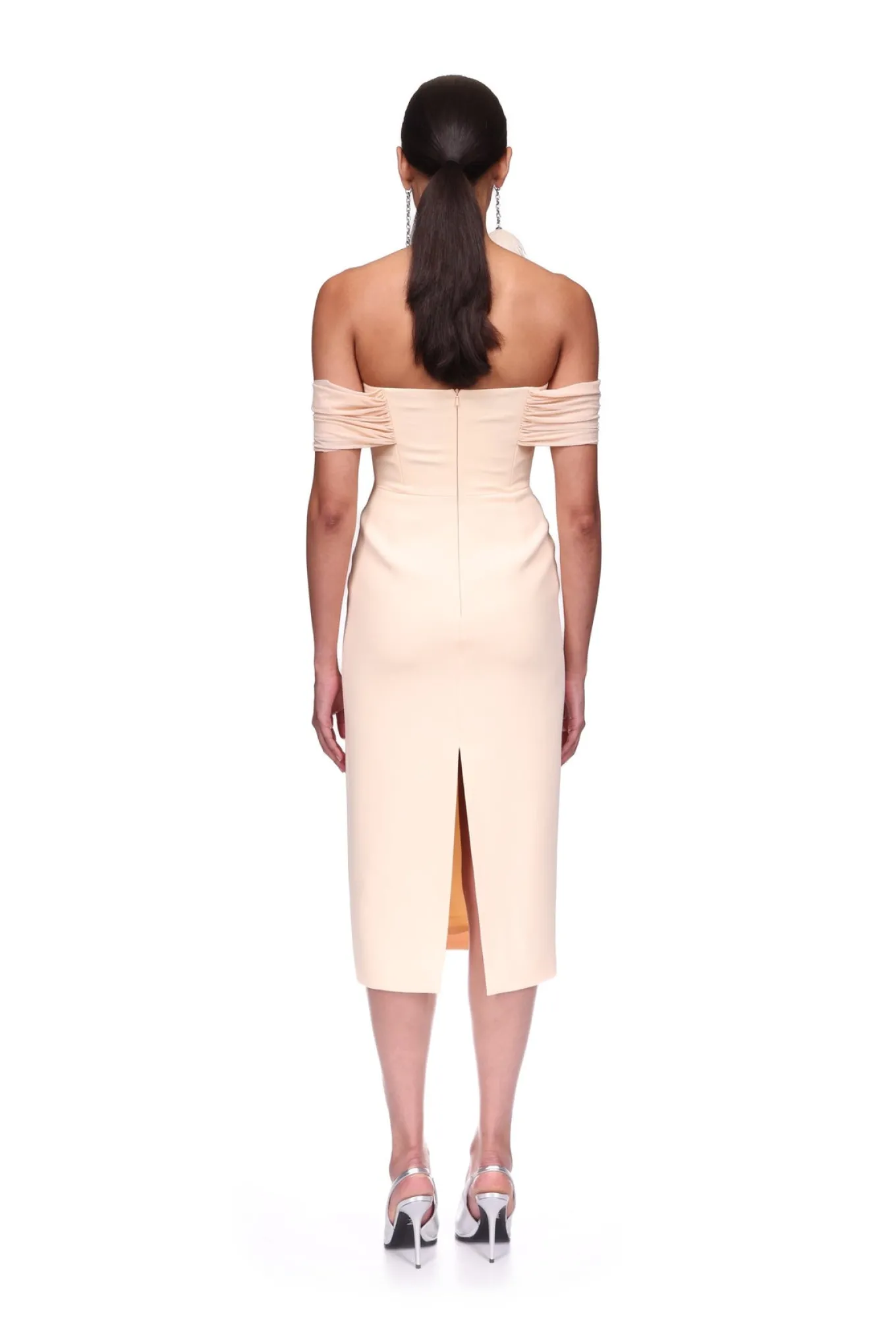 DRAPE OFF THE SHOULDER MIDI DRESS