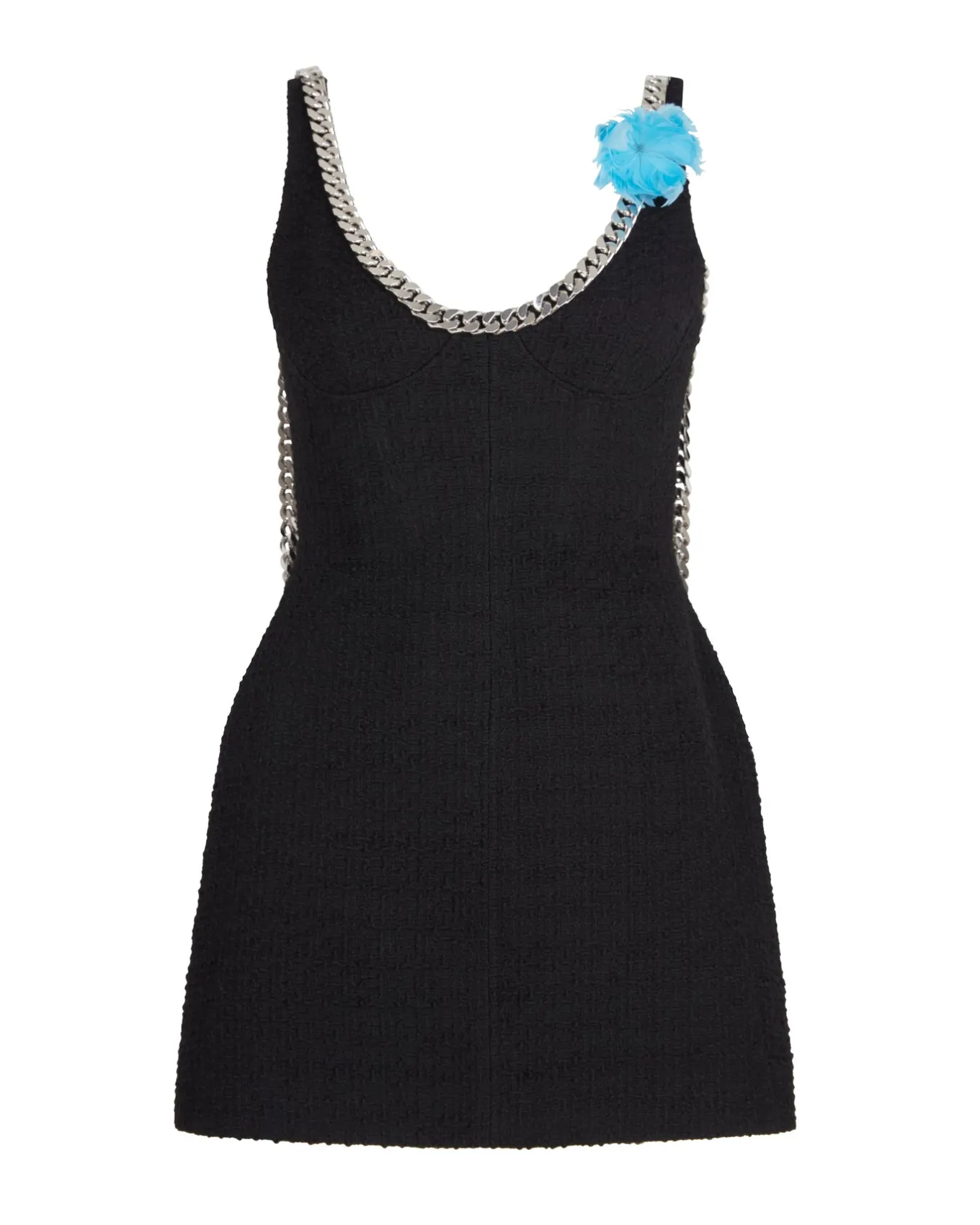 FEATHER FLOWERS AND CHAIN MINI DRESS
