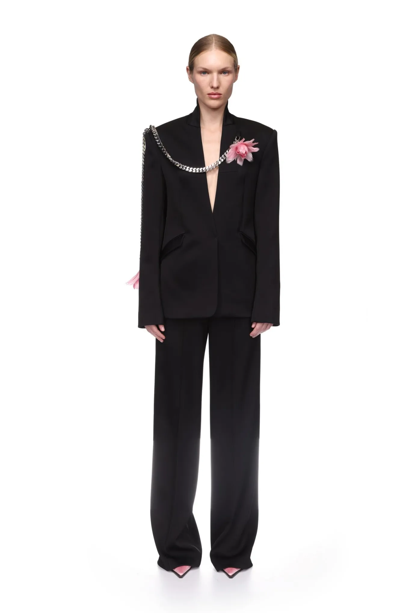 FEATHER FLOWERS AND CHAIN JACKET