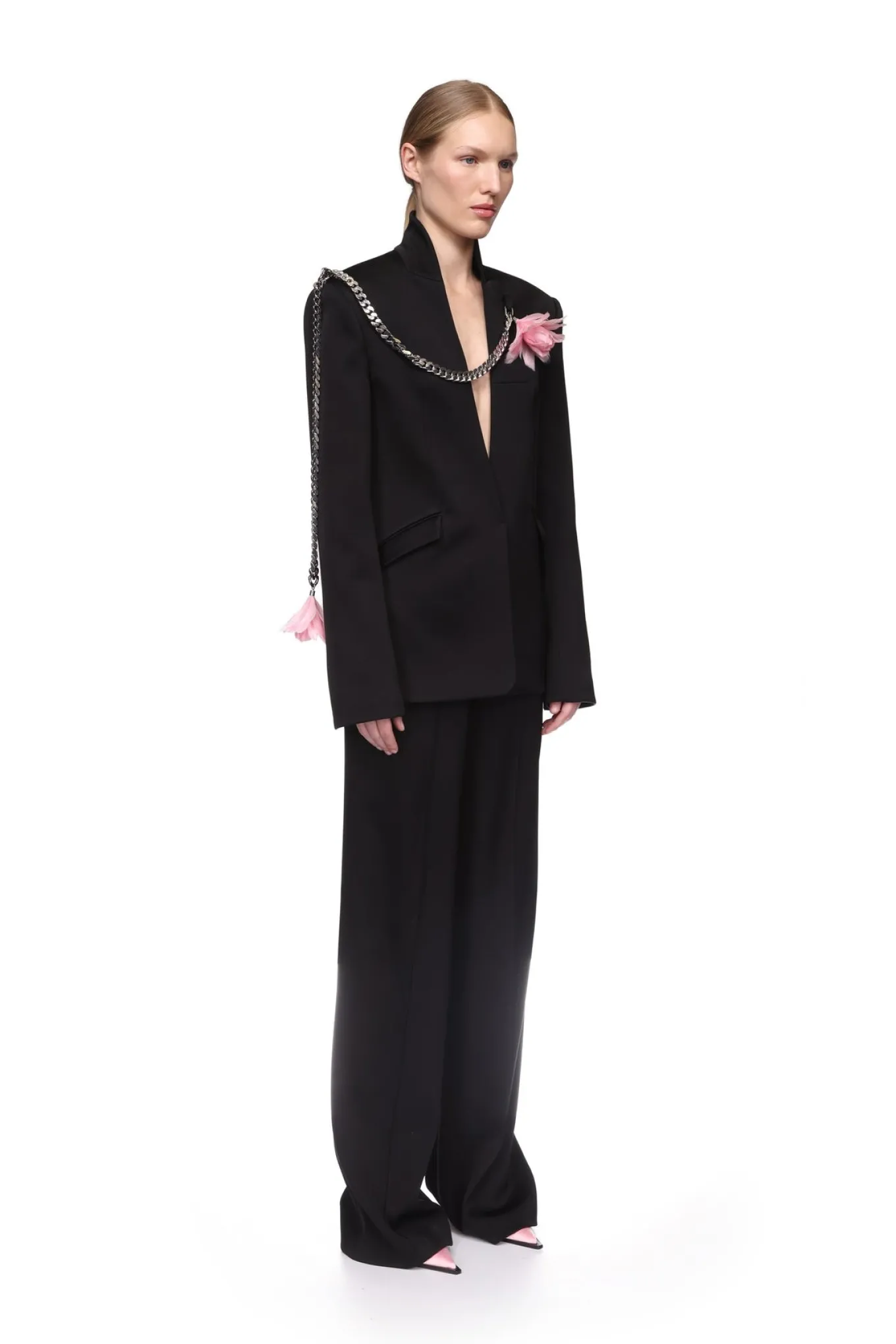 FEATHER FLOWERS AND CHAIN JACKET