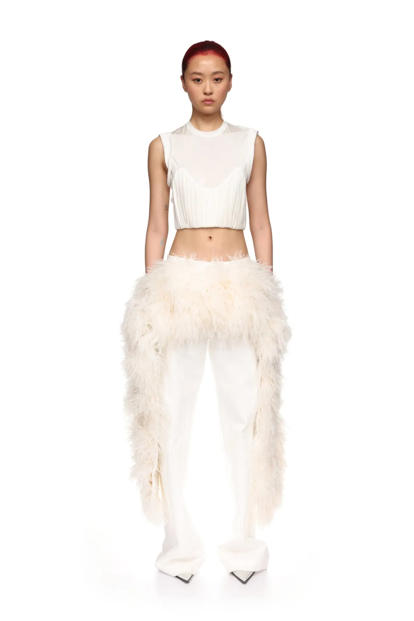 FEATHER PANEL DENIM TROUSERS