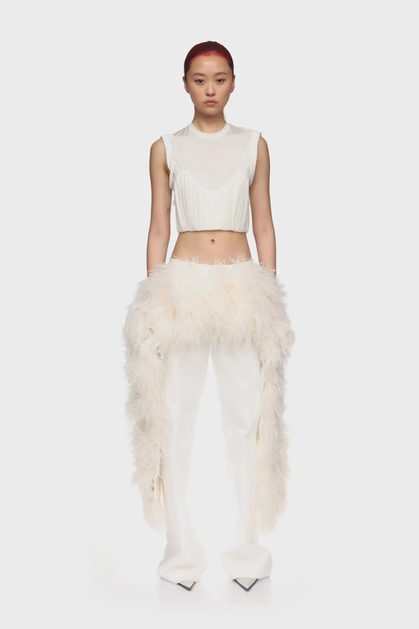 FEATHER PANEL DENIM TROUSERS