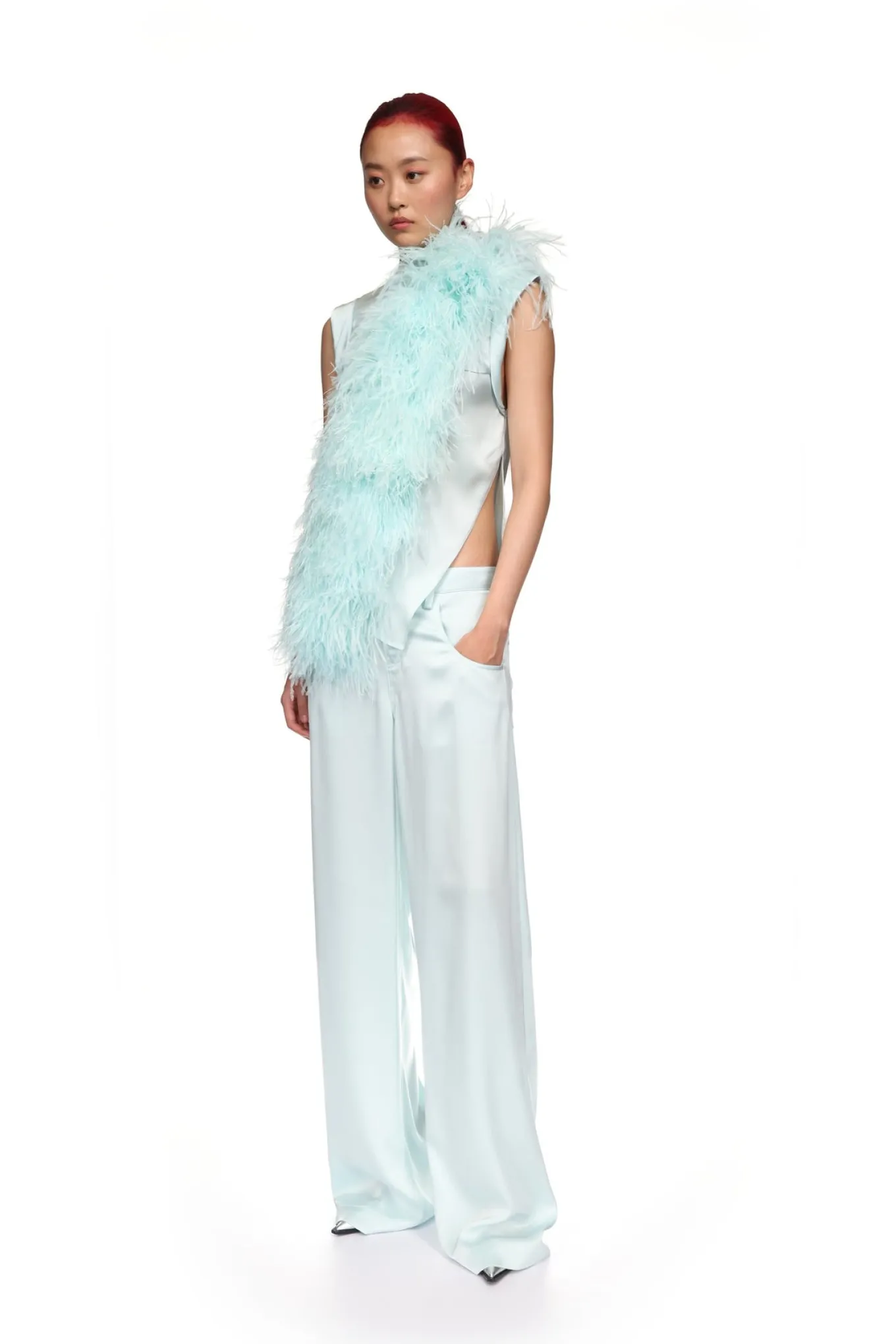 FEATHER PANEL SATIN TOP