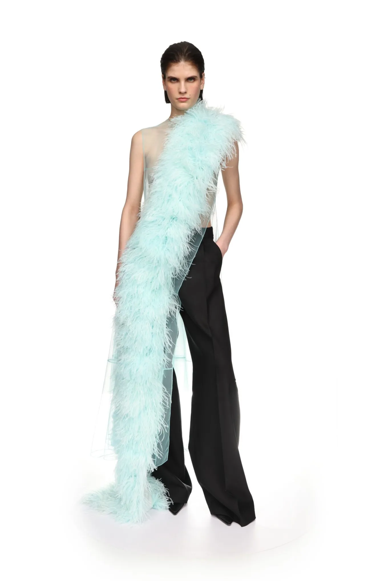 FEATHER PANEL TULLE TOP
