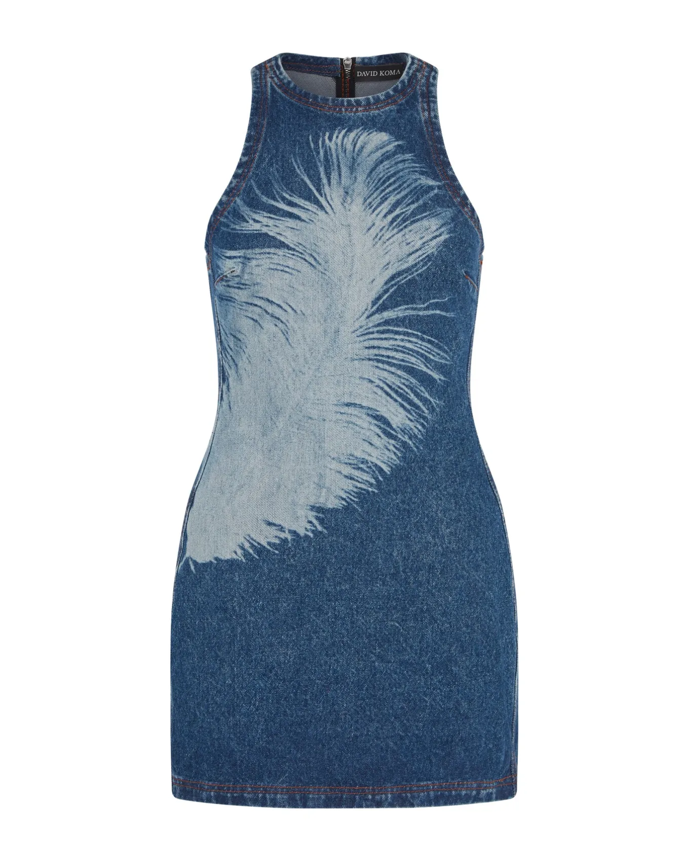 FEATHER PRINT MINI DENIM DRESS