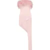 FEATHER TOP TRIM ASYMMETRIC HEM DRESS