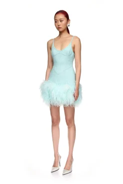 FEATHER TRIM BOUCLE MINI DRESS