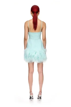 FEATHER TRIM BOUCLE MINI DRESS