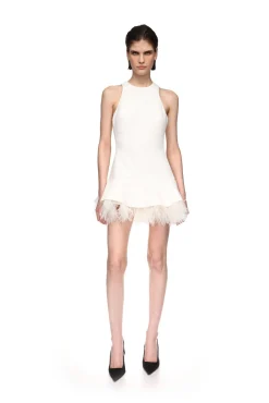 FEATHER TRIM MINI DRESS IN WHITE