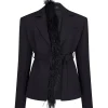 FEATHER TRIM TAILORED JACKET IN BLACK