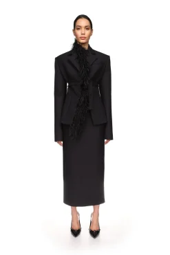 FEATHER TRIM TAILORED JACKET IN BLACK