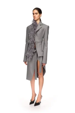 FEATHER TRIM TAILORED JACKET IN GREY