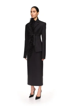 FEATHER TRIM TAILORED JACKET IN BLACK