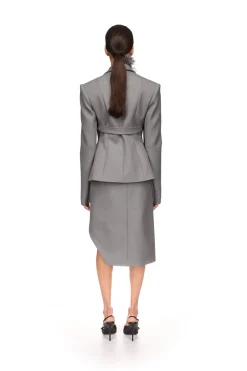 FEATHER TRIM TAILORED JACKET IN GREY