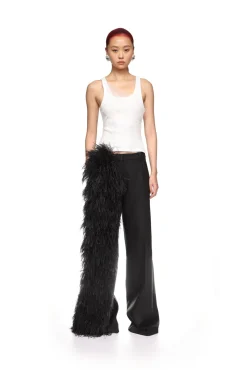 FEATHER TRIM TAILORED TROUSERS