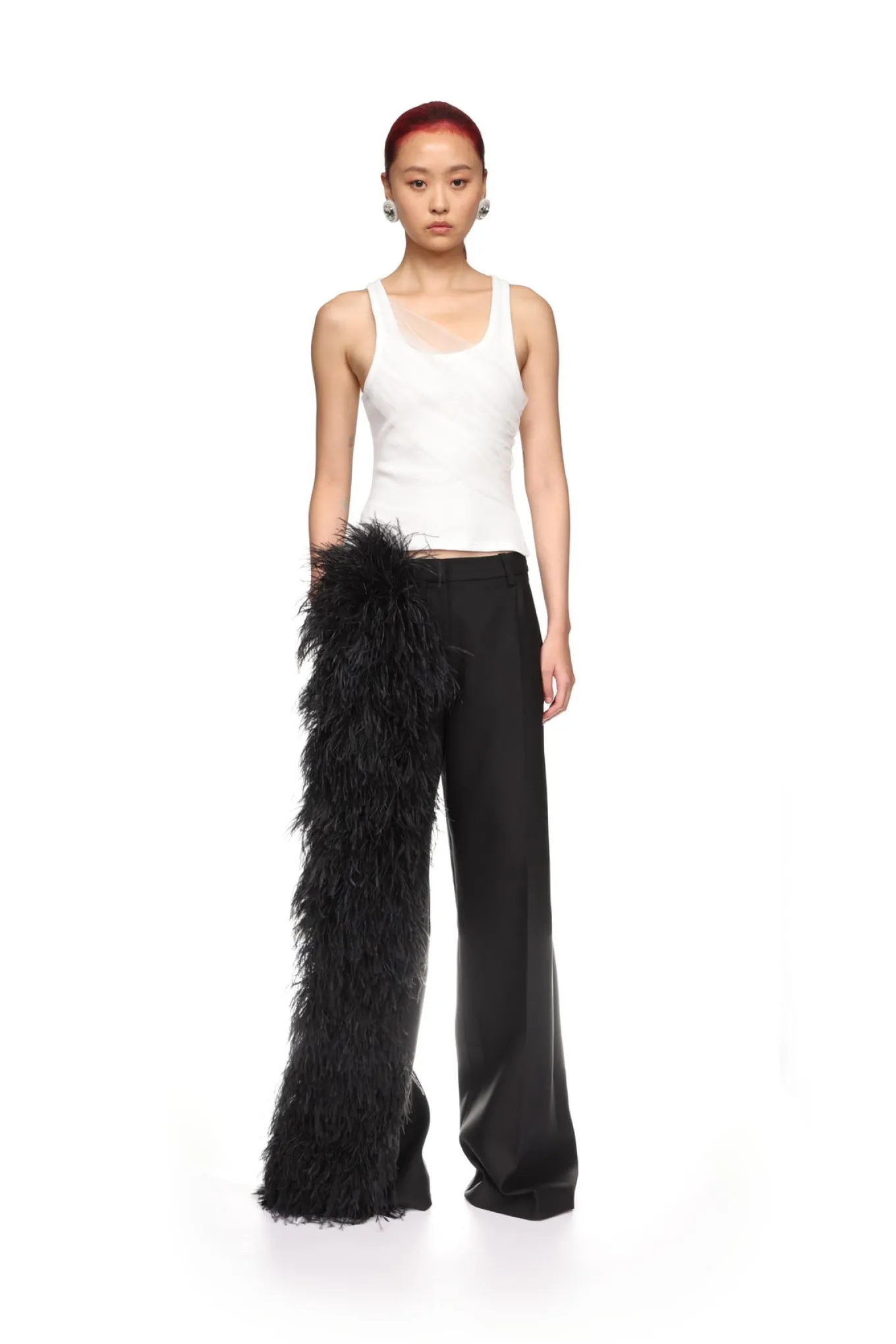 FEATHER TRIM TAILORED TROUSERS
