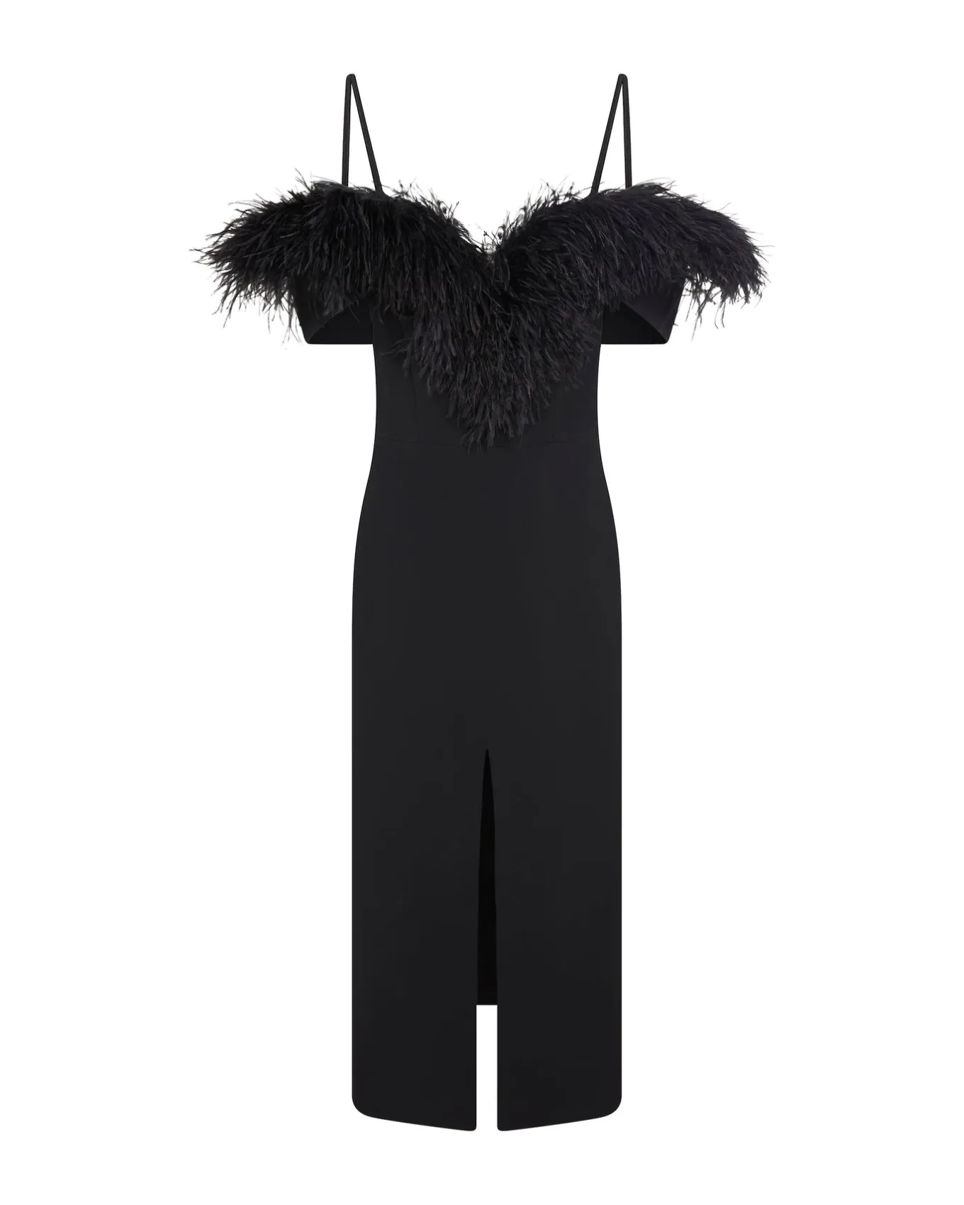 FEATHER TRIM TOP MIDI DRESS