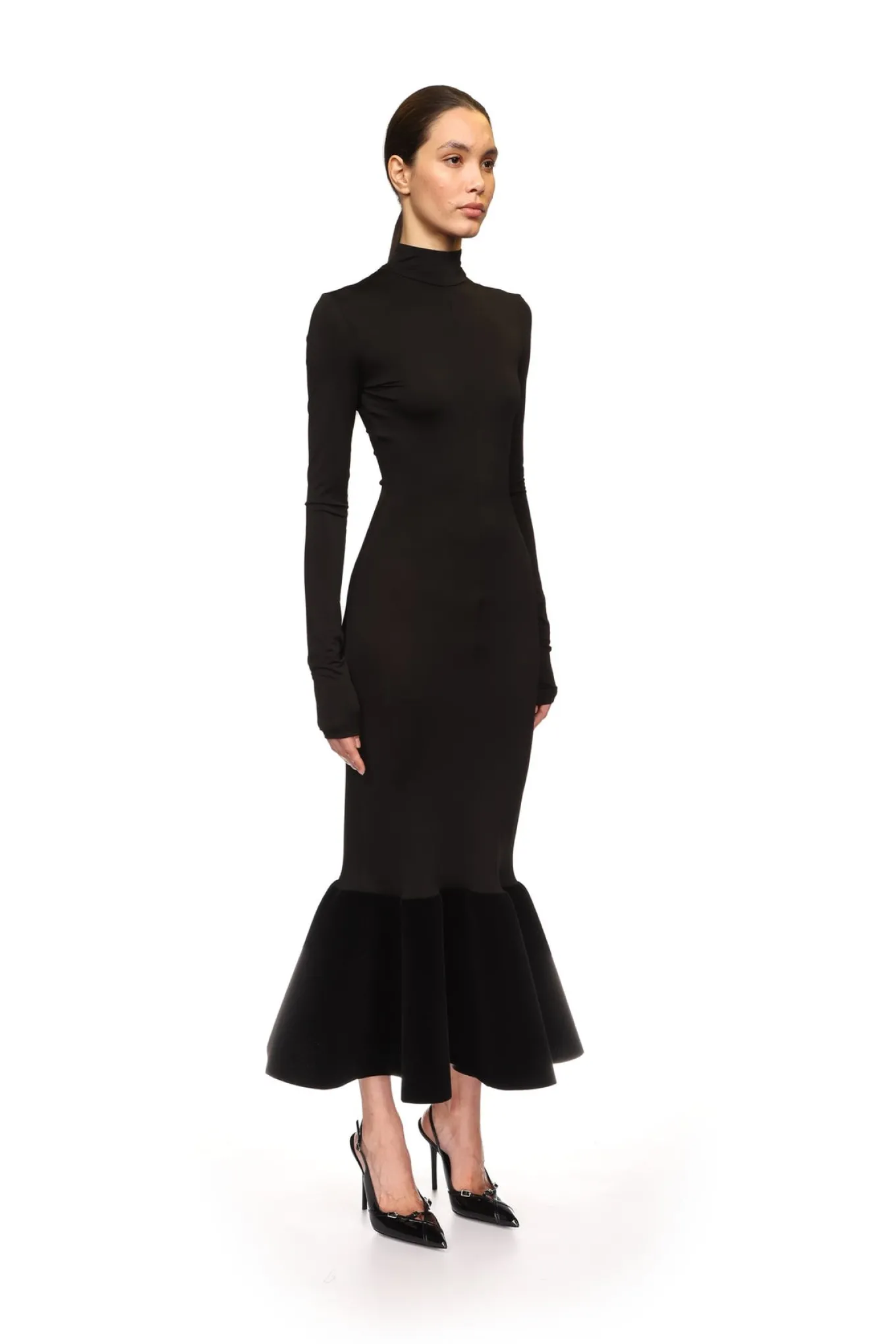 FLOUNCE HEM MIDI DRESS