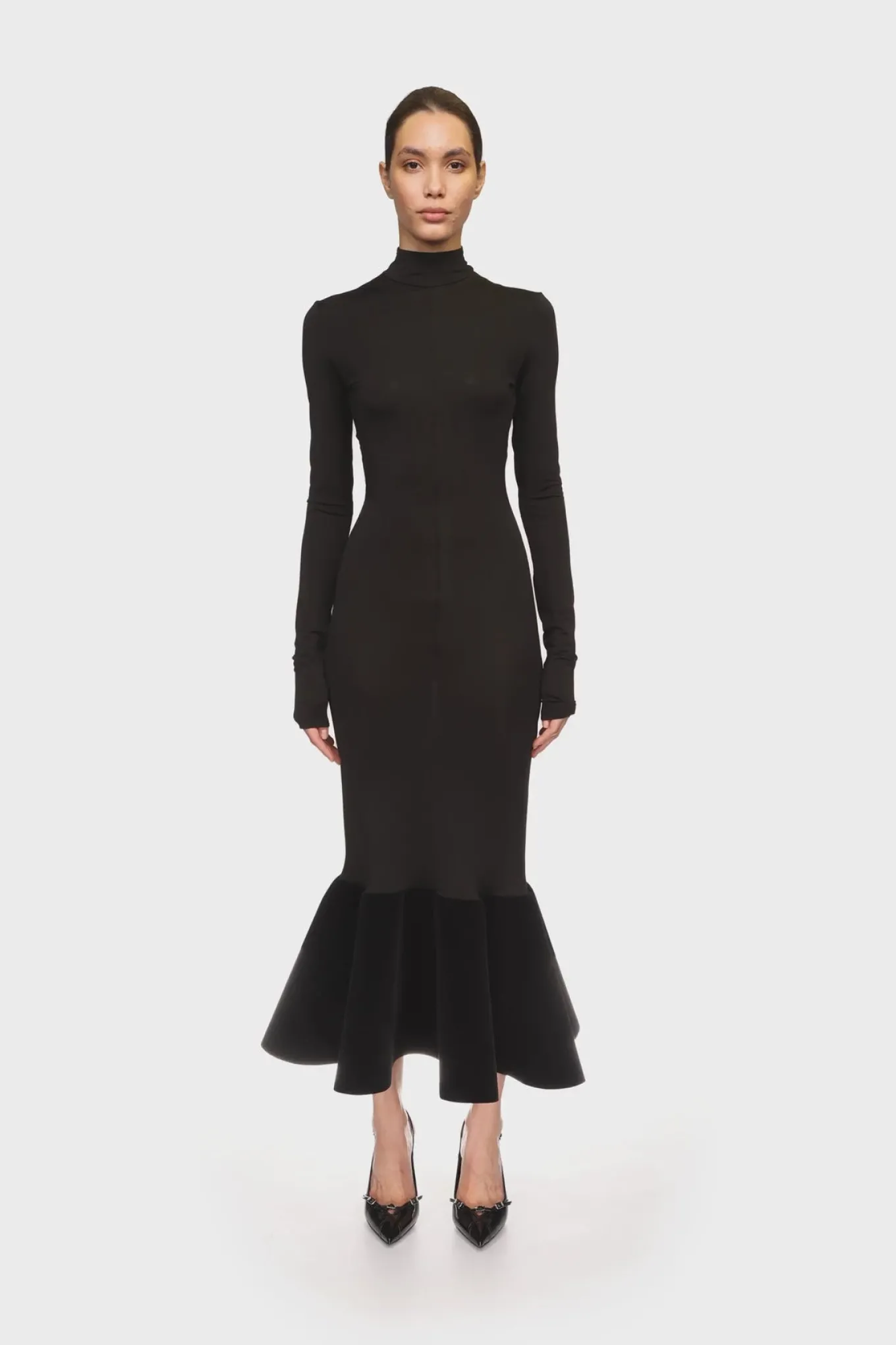 FLOUNCE HEM MIDI DRESS