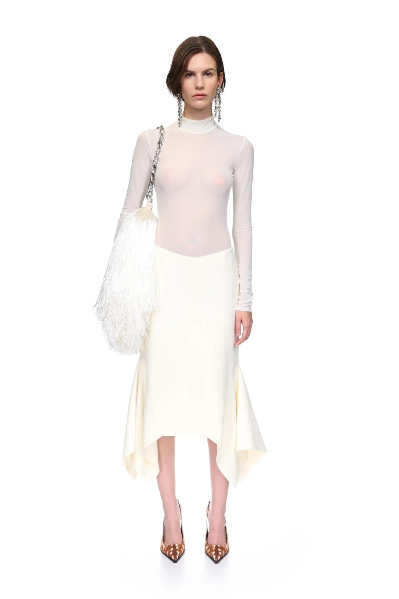 FLOUNCE HEM MIDI SKIRT
