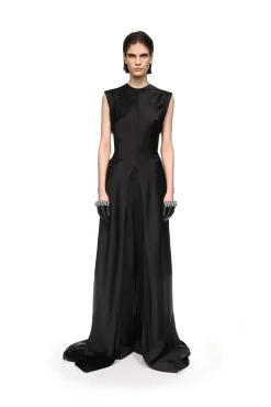 FOLDED SLEEVE SATIN GOWN