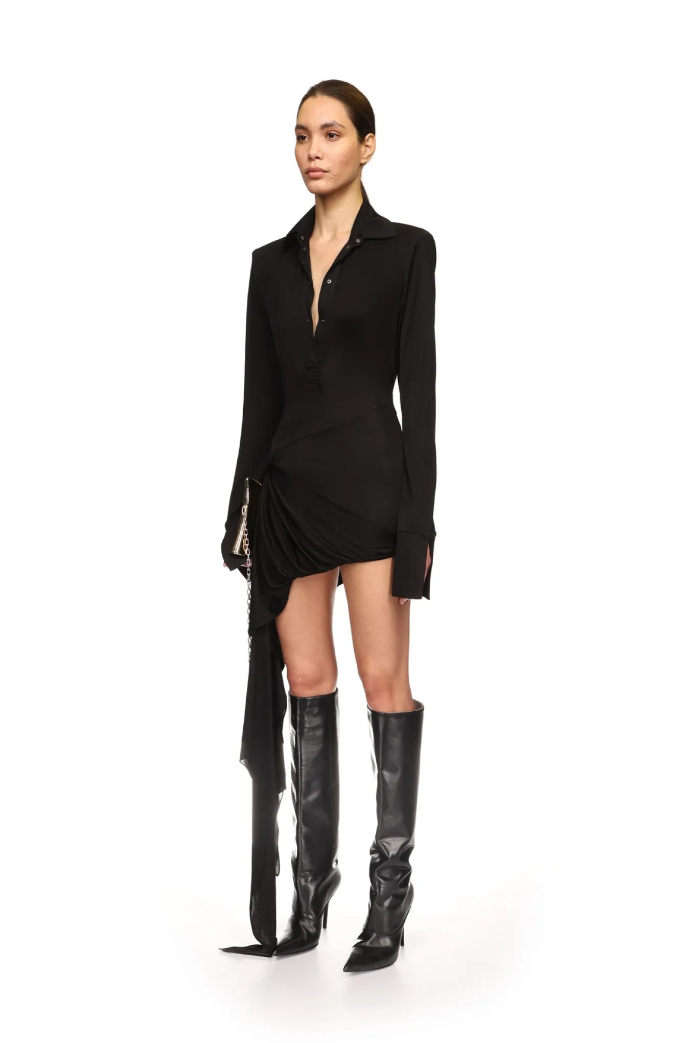 FRONT DRAPE SKIRT POLO SHIRT DRESS