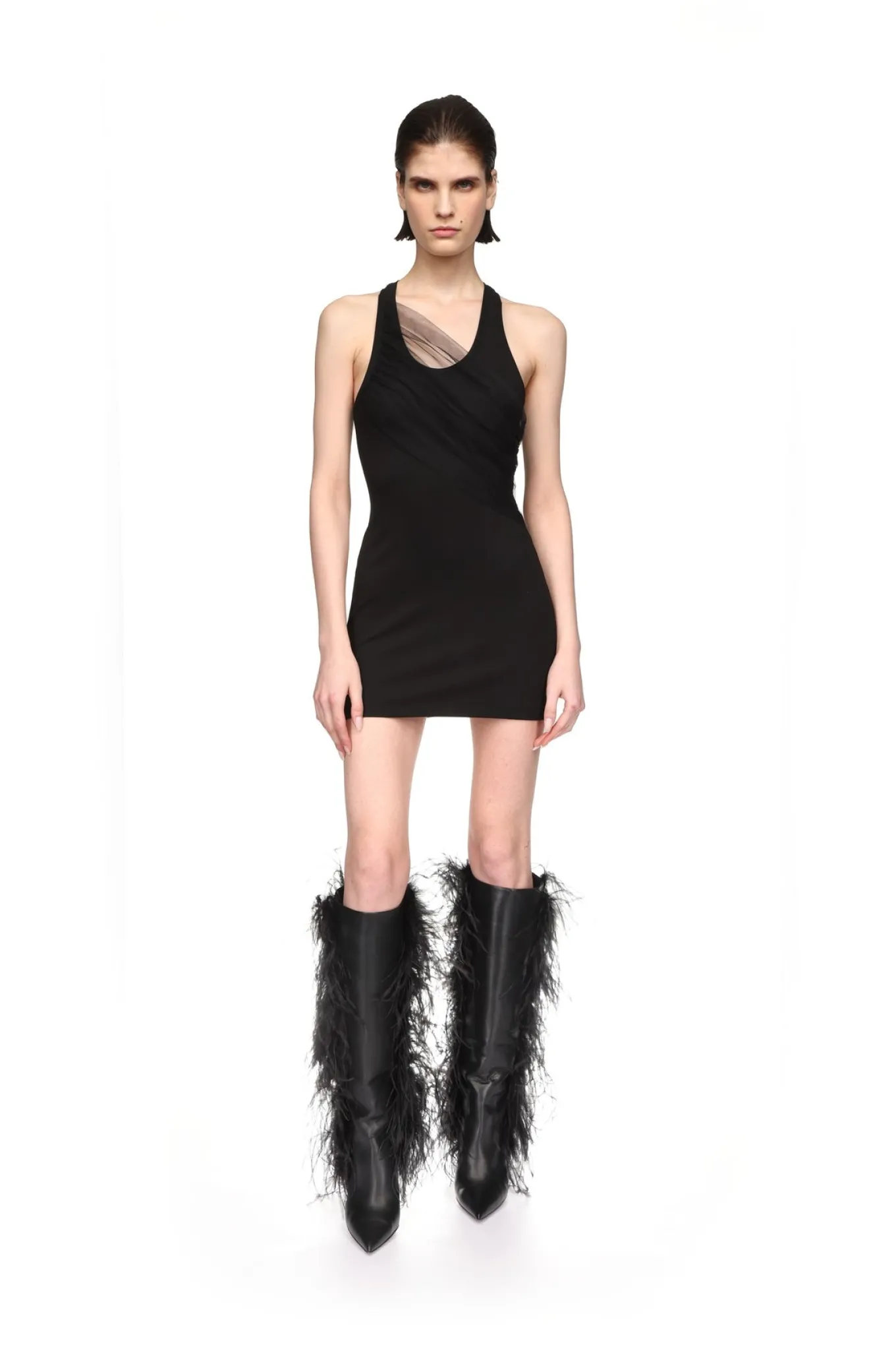 GATHERED TULLE TANK MINI DRESS