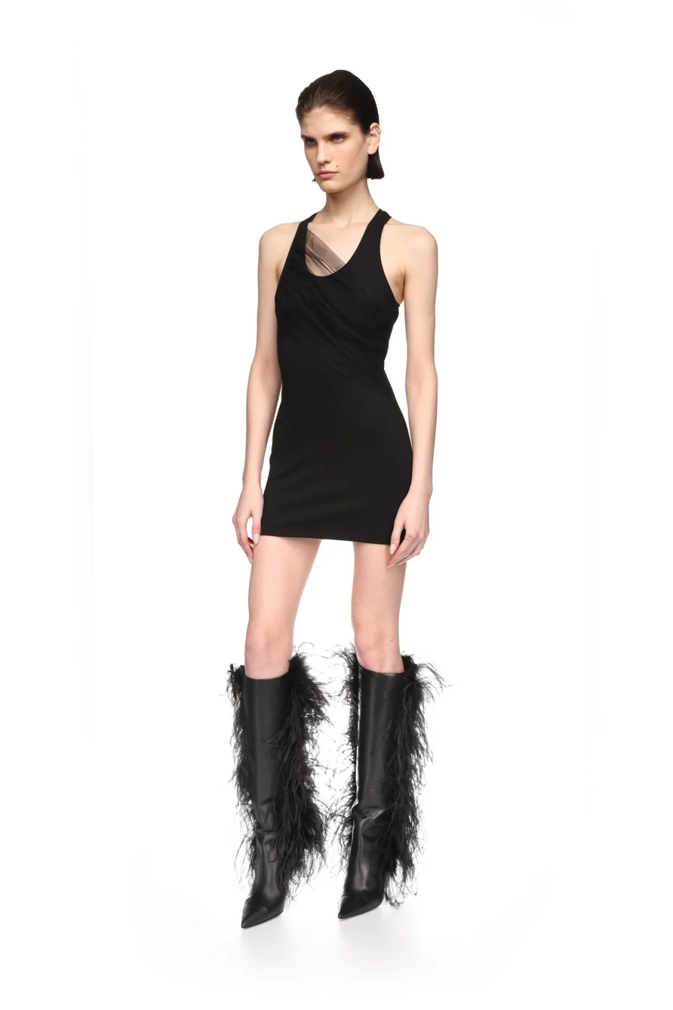 GATHERED TULLE TANK MINI DRESS