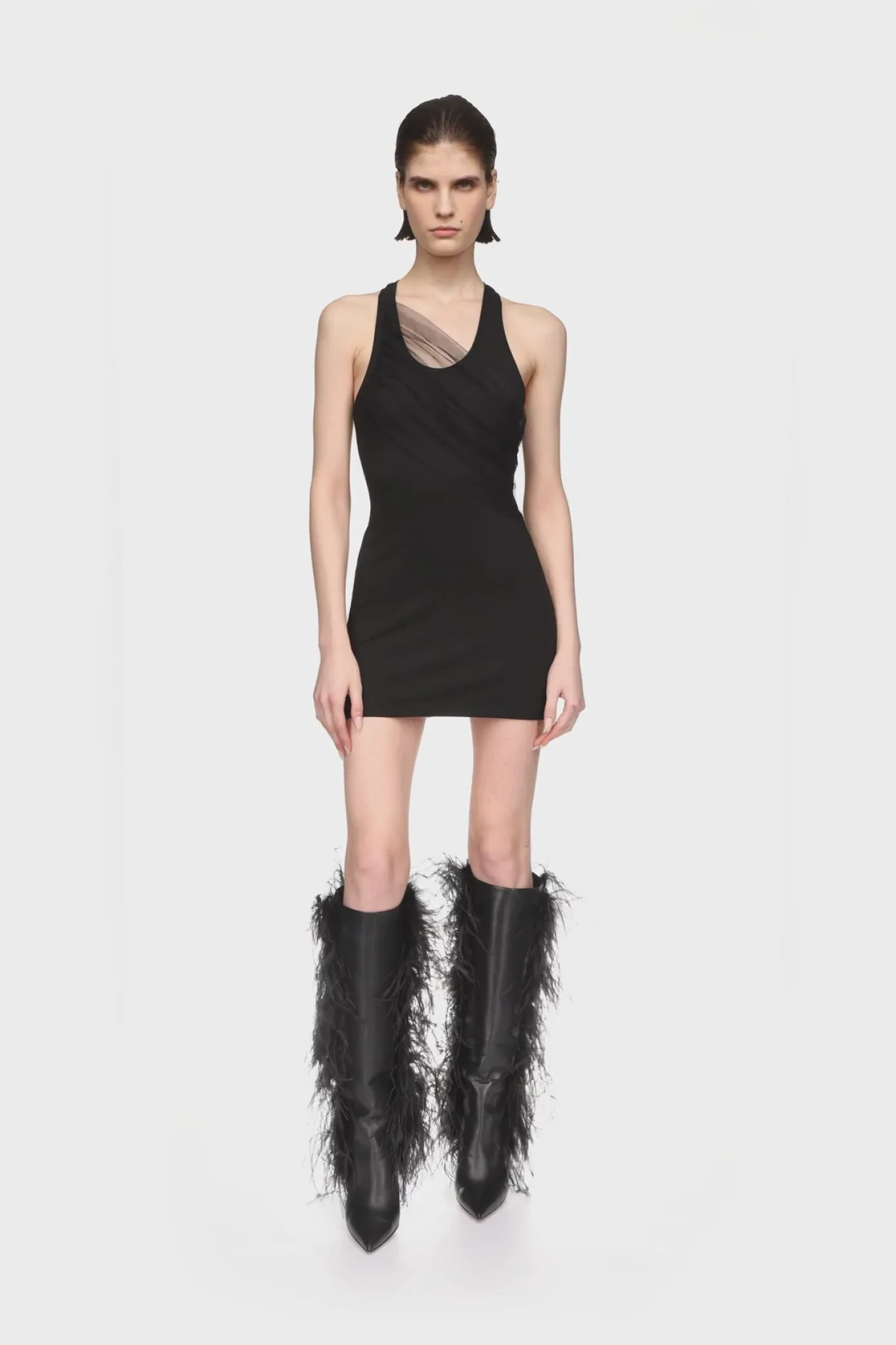 GATHERED TULLE TANK MINI DRESS