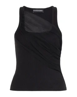 GATHERED TULLE TANK TOP IN BLACK