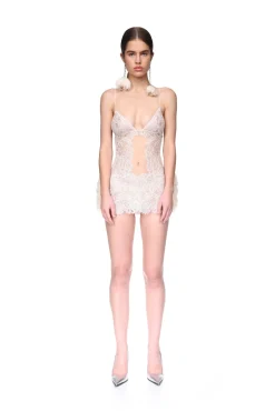 LACE AND RUFFLE TULLE MINI DRESS