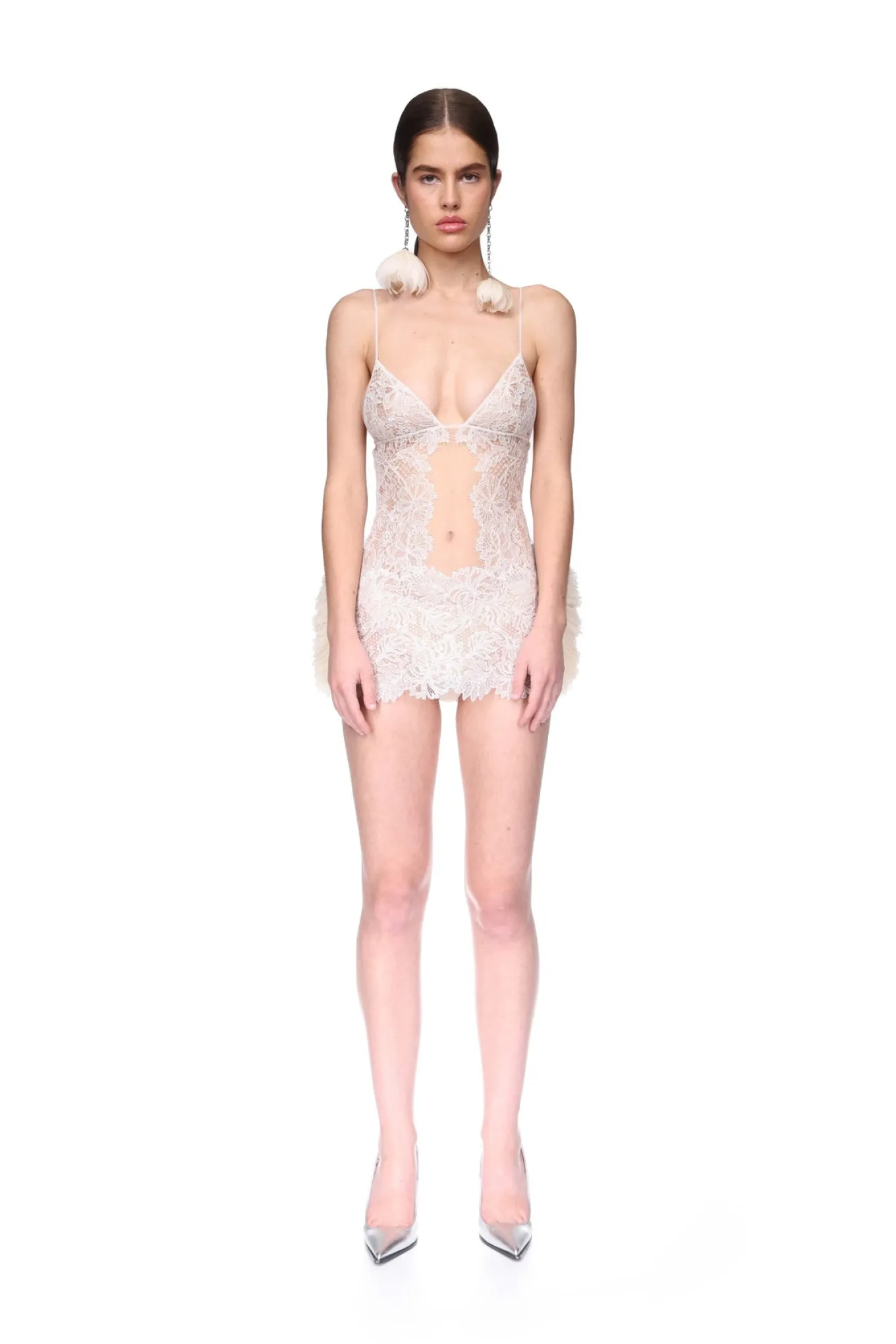 LACE AND RUFFLE TULLE MINI DRESS