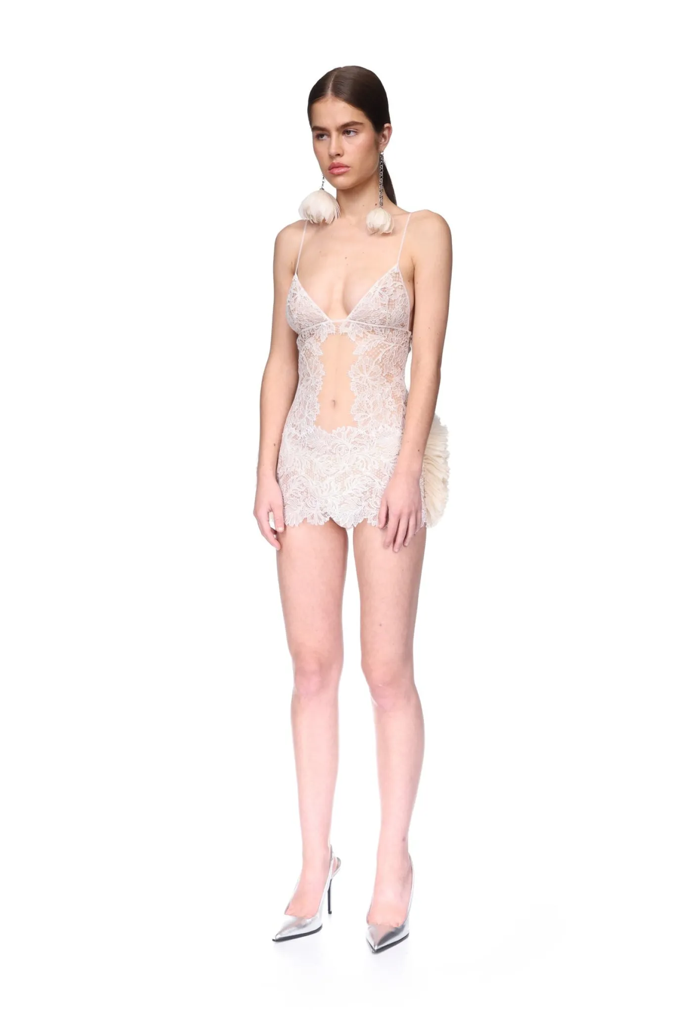 LACE AND RUFFLE TULLE MINI DRESS