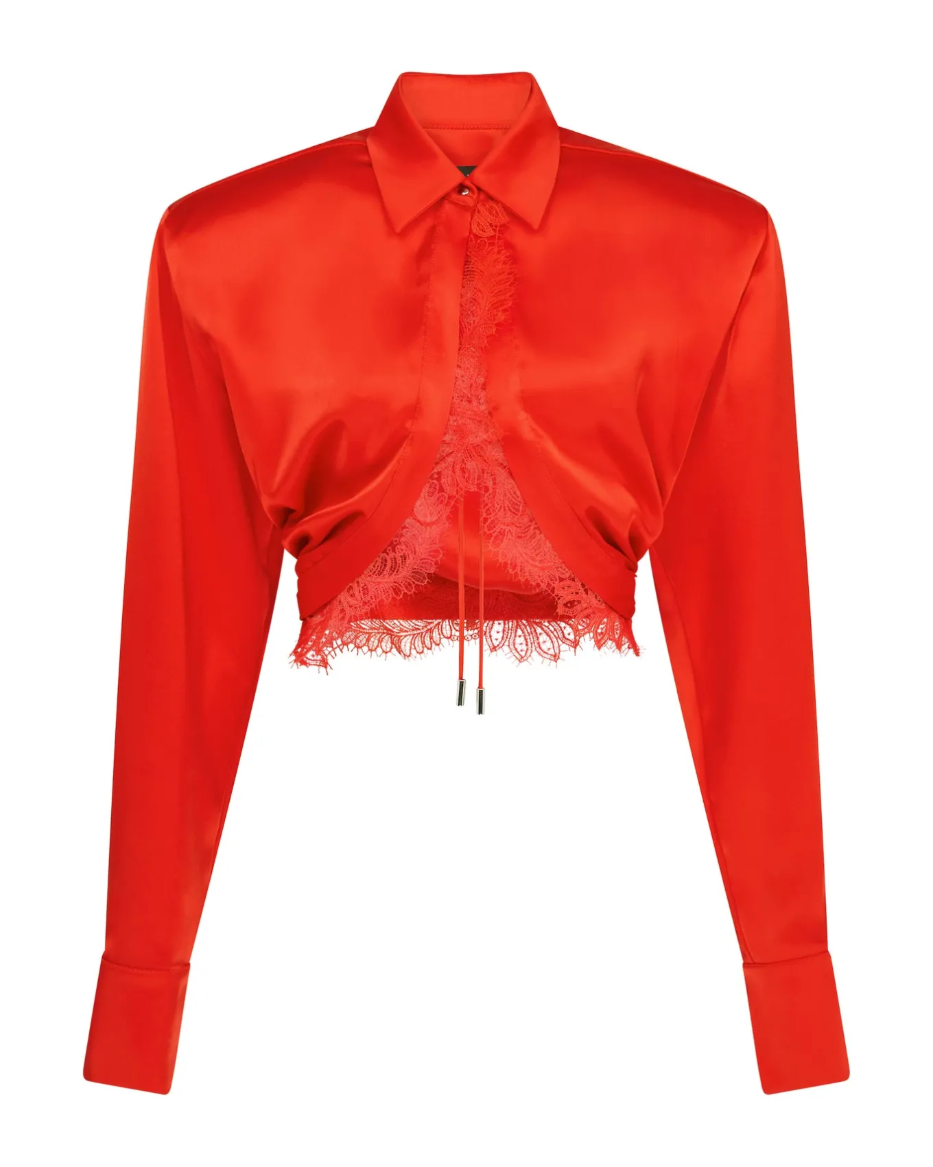 LACE UNDERLAY LONG SLEEVE CROPPED SHIRT