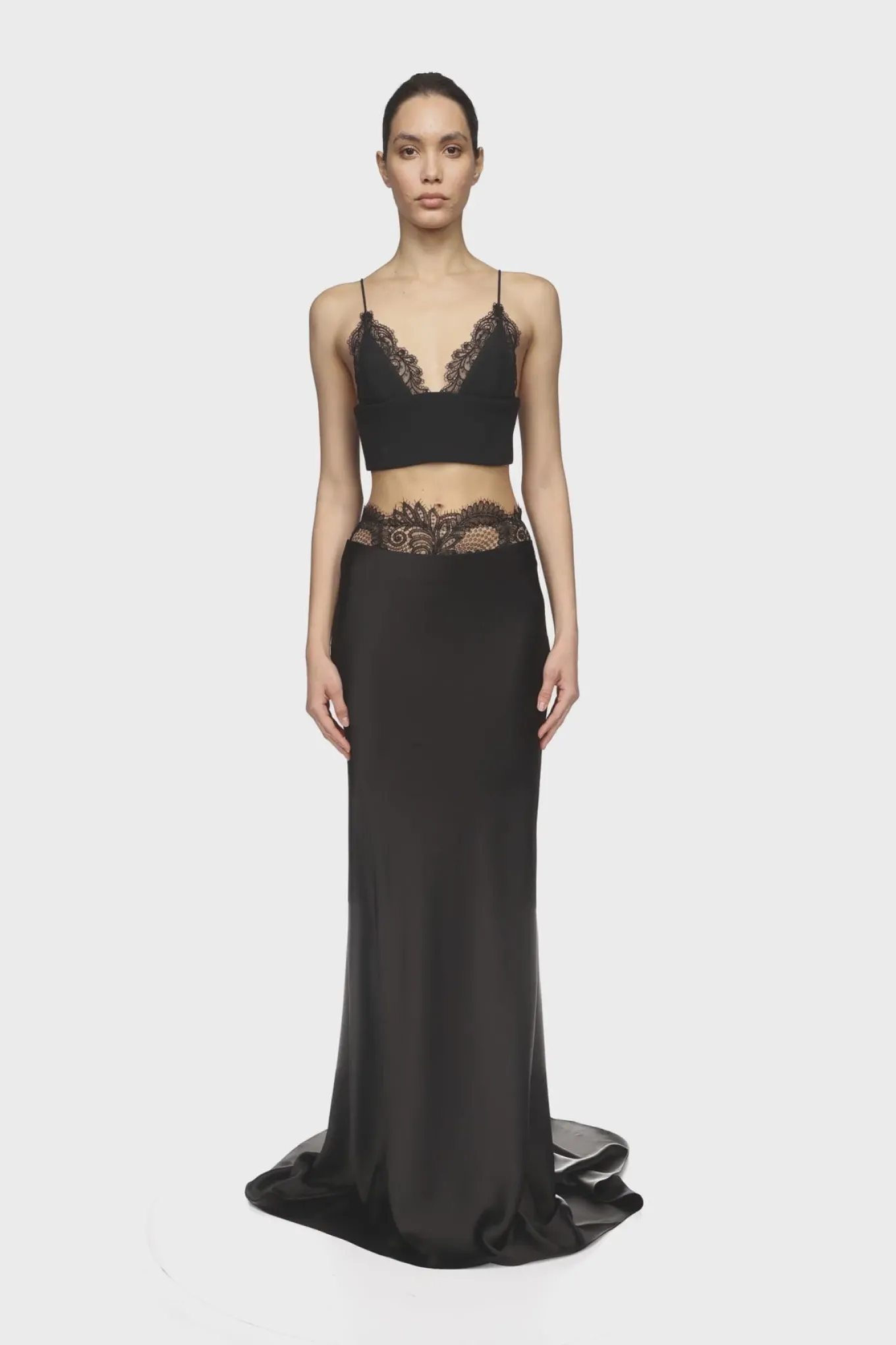 LACE WAIST TRIM MAXI SKIRT