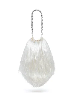 LARGE RAFFIA FRINGE TRIM BAG IN WHITE