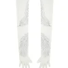 LONG CRYSTAL FEATHER GLOVES IN WHITE