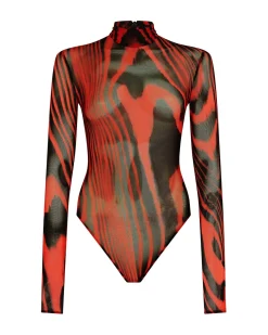 LONG SLEEVE ZEBRA PRINT MESH BODYSUIT
