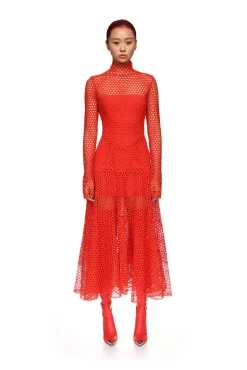 MACRAME MIDI DRESS IN RED