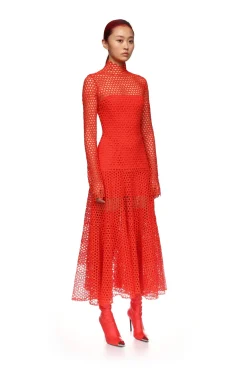 MACRAME MIDI DRESS IN RED