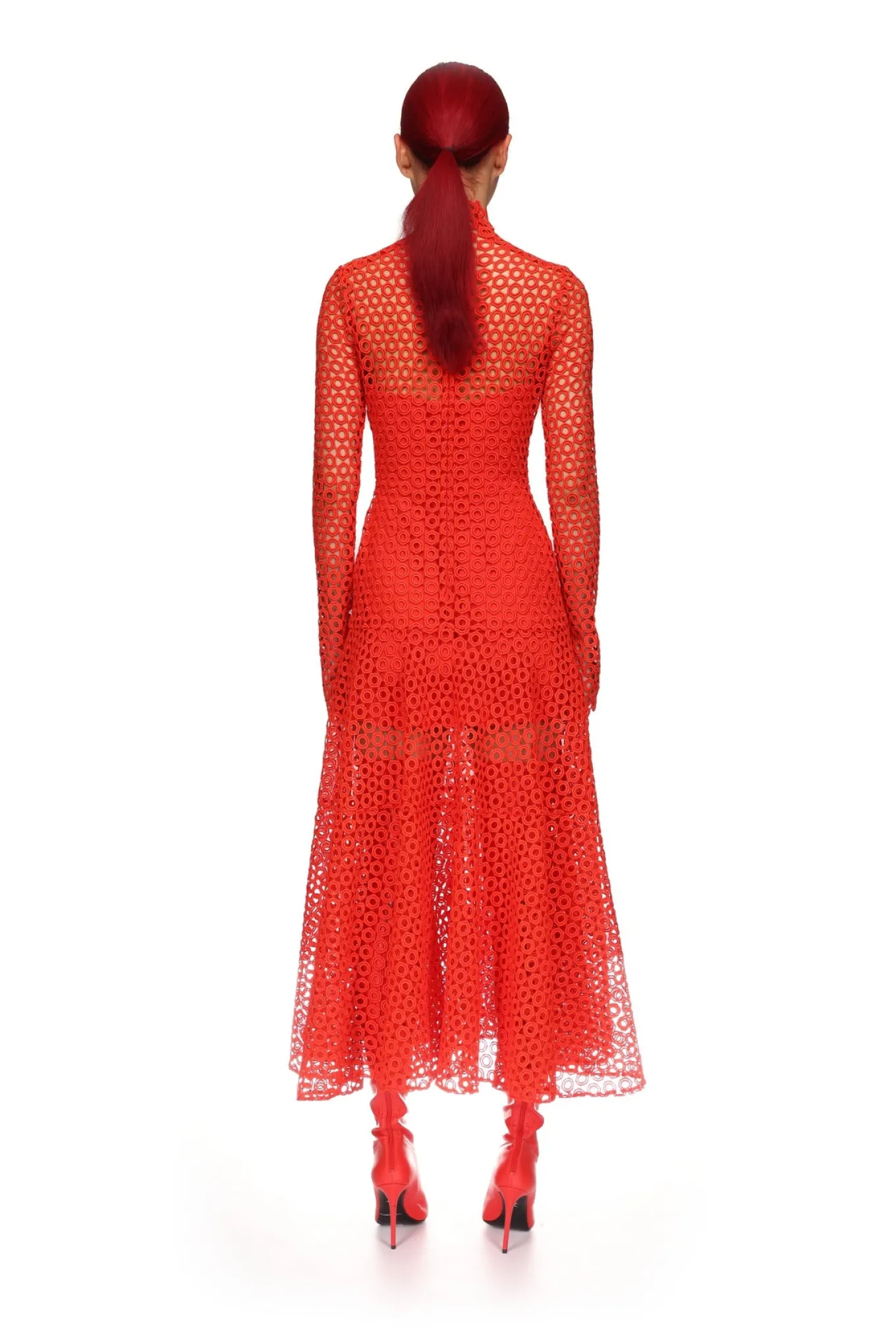 MACRAME MIDI DRESS IN RED