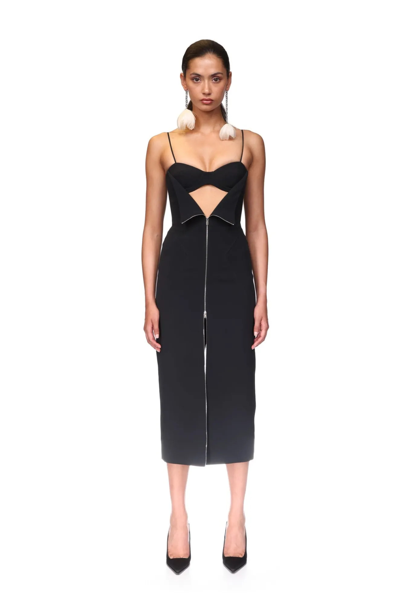METAL ZIP AND BRA DETAIL MIDI DRESS