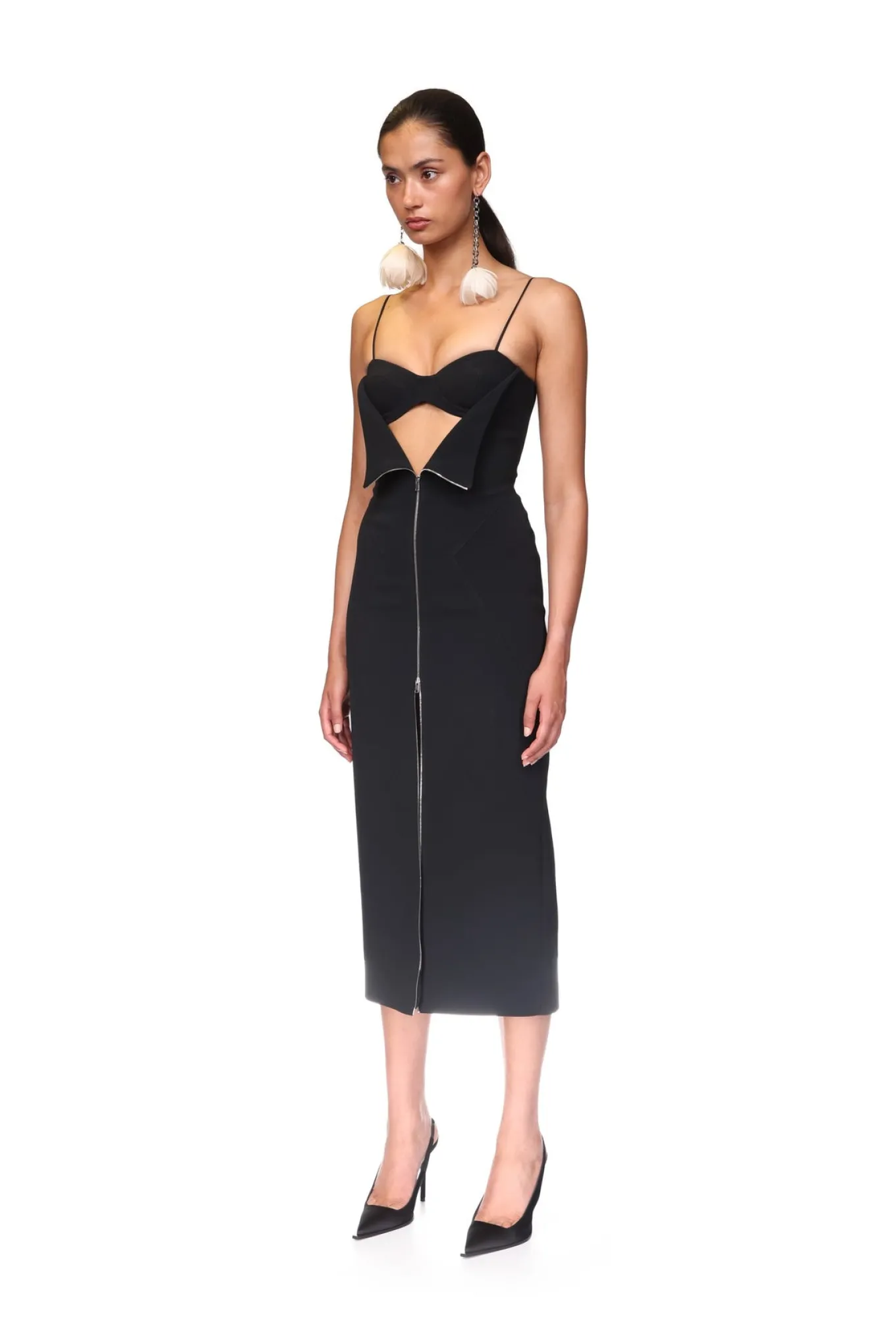 METAL ZIP AND BRA DETAIL MIDI DRESS
