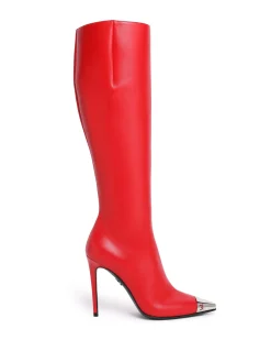 NAPA LEATHER KNEE HIGH BOOTS IN RED