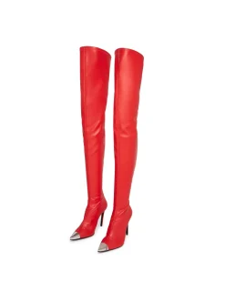 NAPA LEATHER THIGH HIGH BOOTS IN RED
