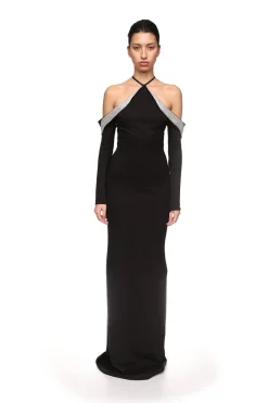 OFF THE SHOULDER CRYSTAL WINGS GOWN