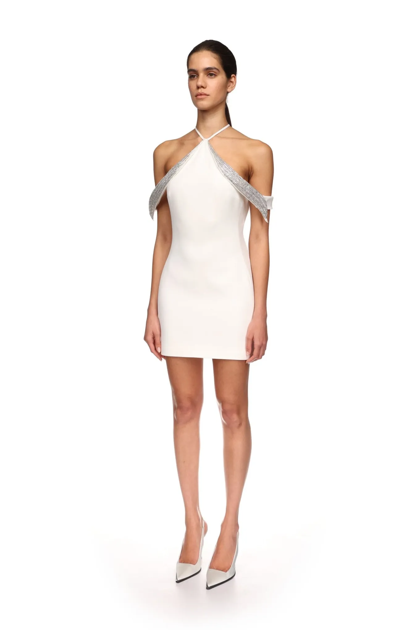 OFF THE SHOULDER CRYSTAL WINGS MINI DRESS